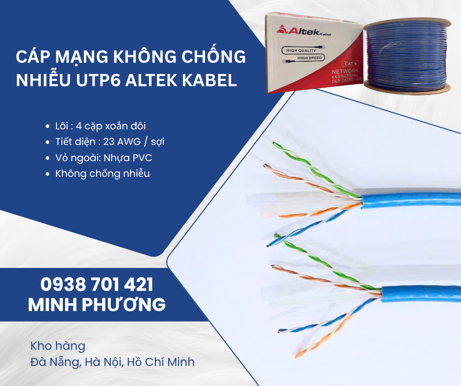 Cáp mạng không chống nhiễu UTP6 Altek Kabel – Gía tốt, hàng sẵn kho